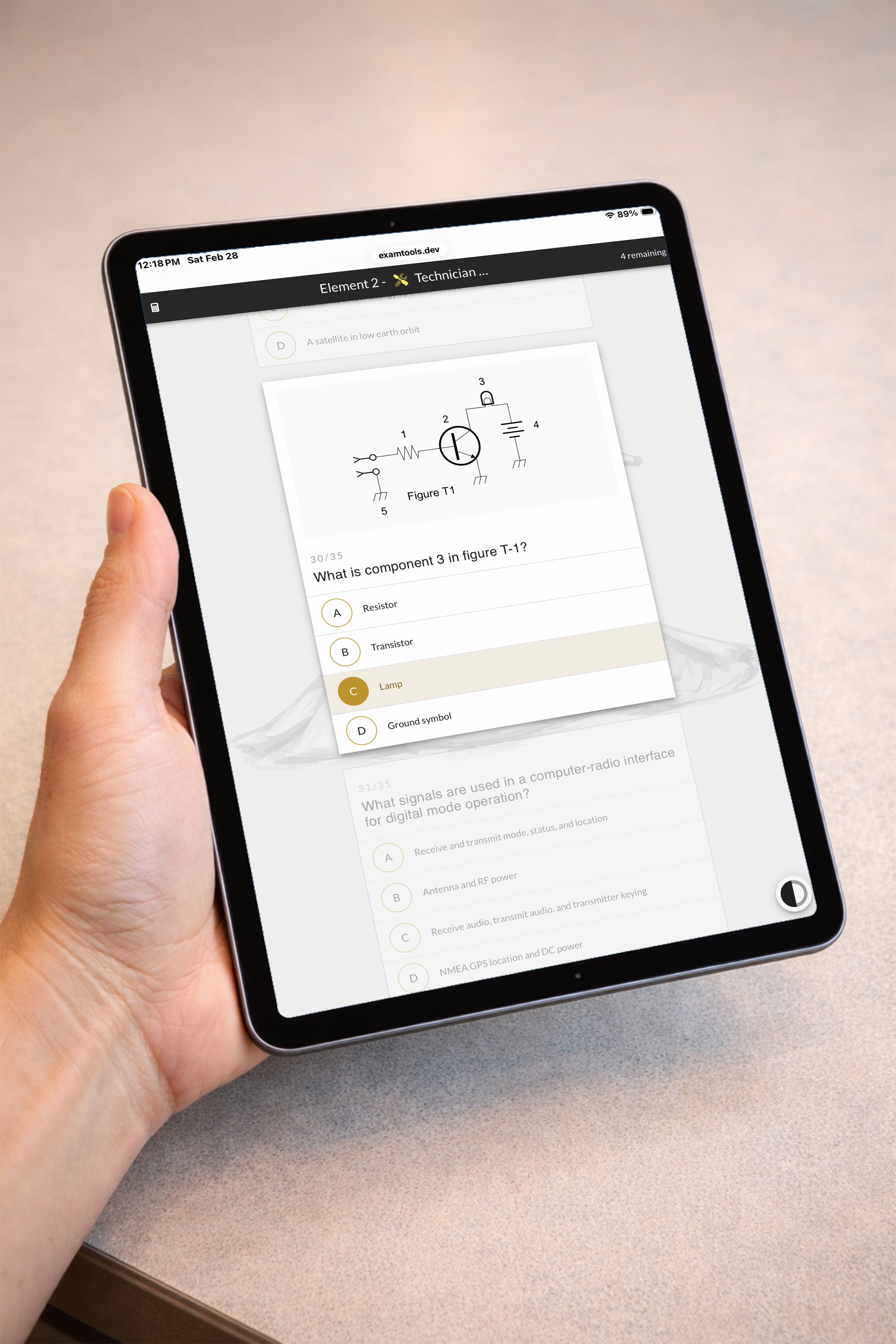 Candidate using a tablet during exam testing